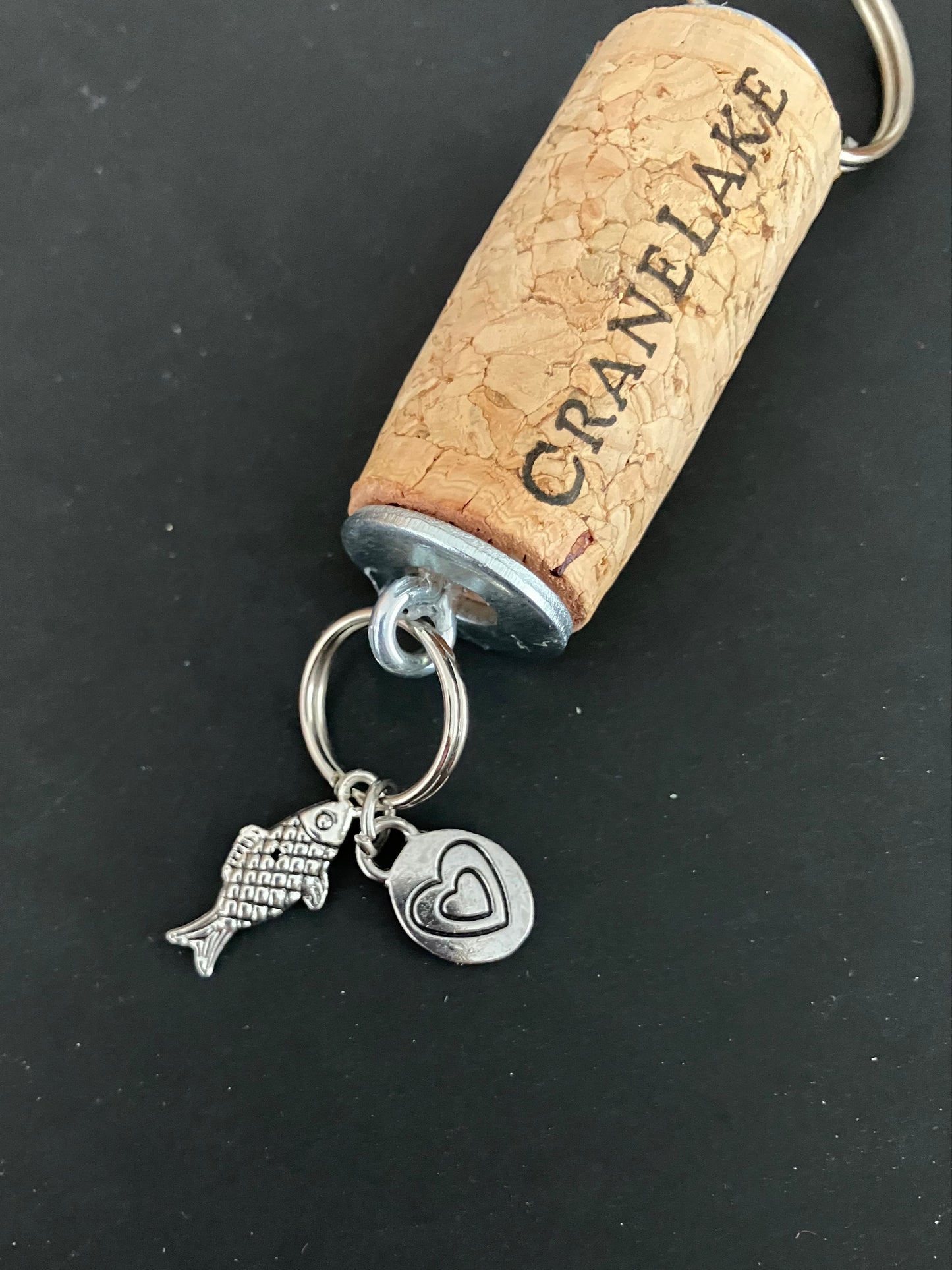 Wine Cork Key Chain w/Fish-Heart Charms