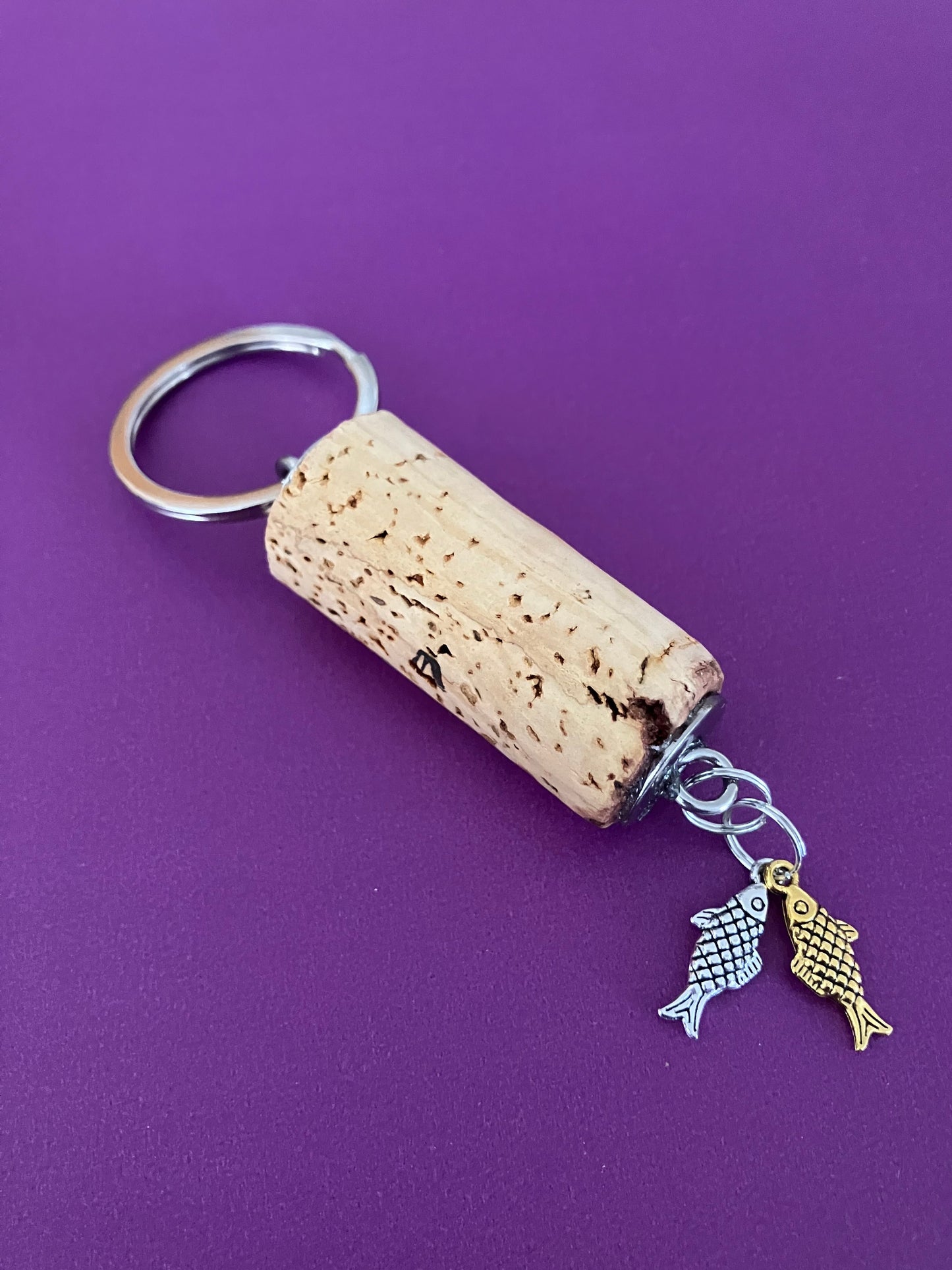 Wine Cork Key Chain w/Fish