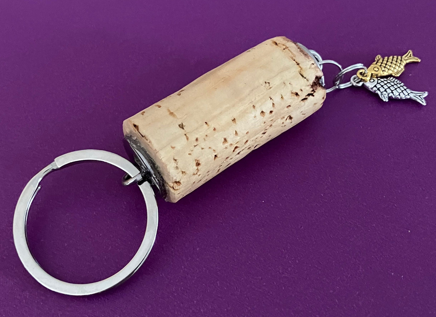 Wine Cork Key Chain w/Fish