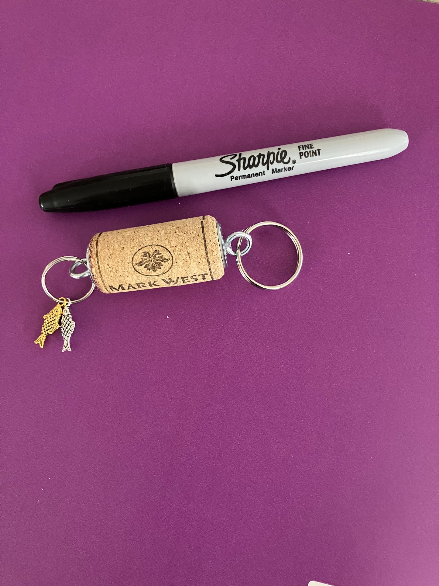 Wine Cork Key Chain w/Fish
