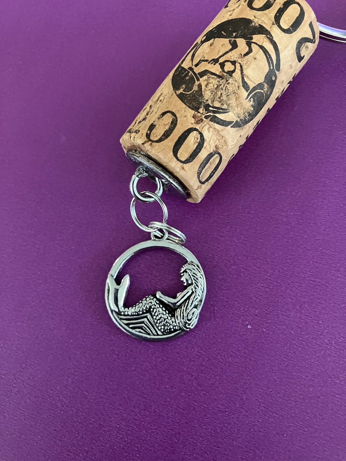Wine Cork Key Chain w/Mermaid Charm