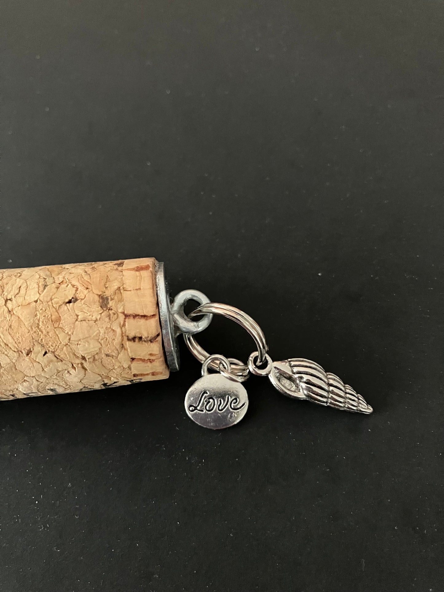 Wine Cork Key Chain w/Shell & Love Charms